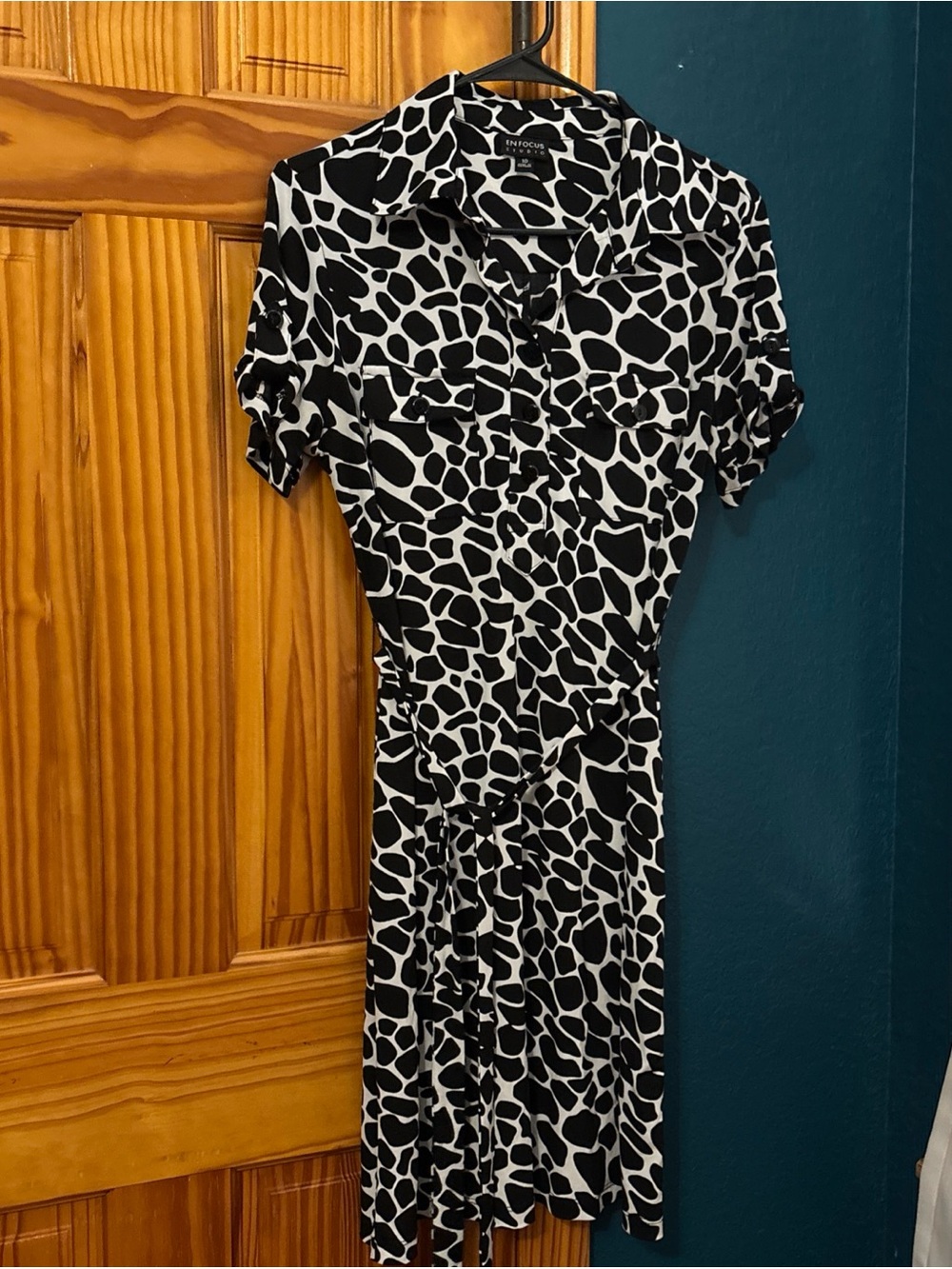 Enfocus Studio Black & White Printed Short Sleeve Shirt Dress Size 10